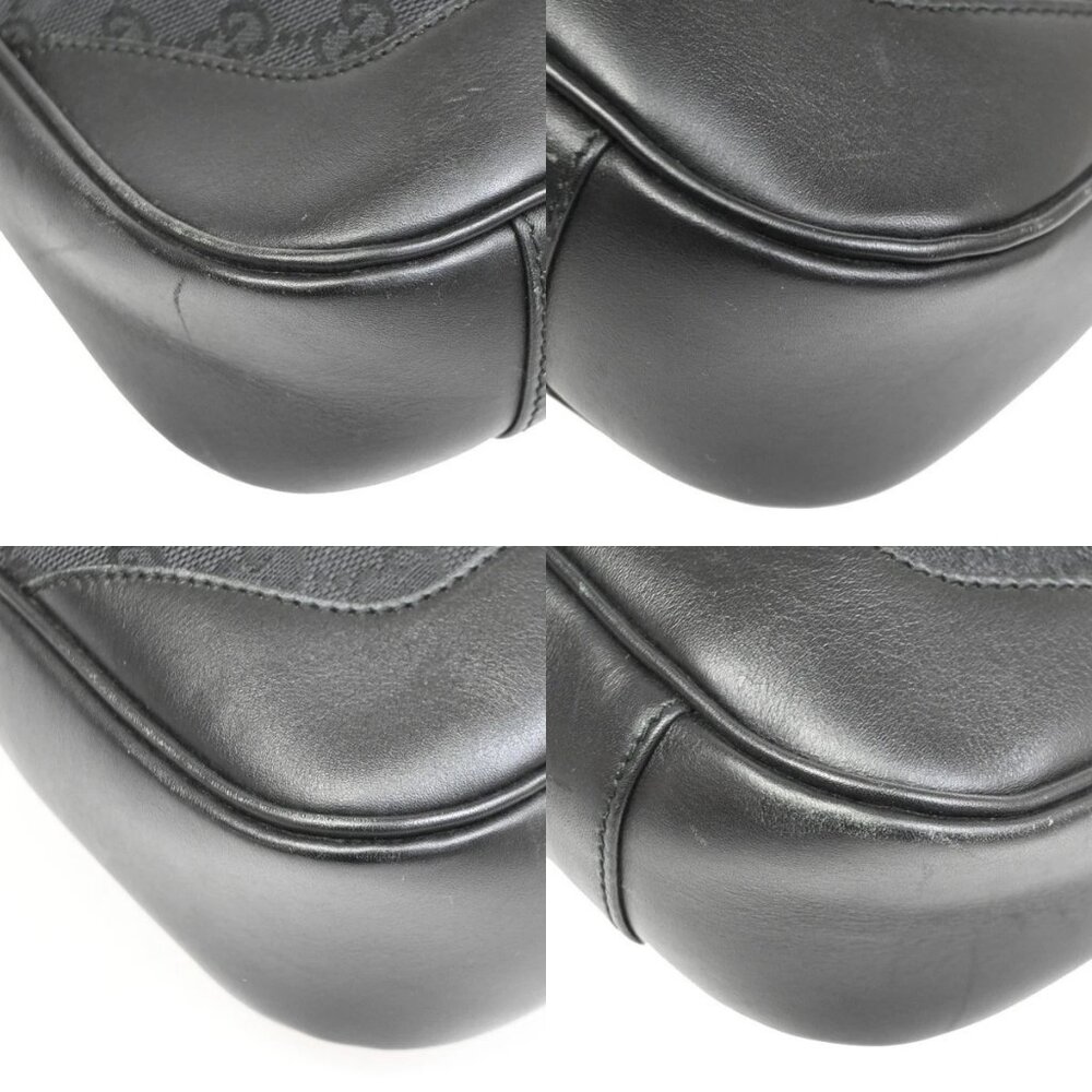 GUCCI Logo Shoulder Bag Canvas Leather Black White SHW 32TA265 - Picture 12 of 14